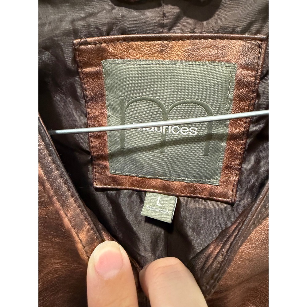 Maurices Womens Moto Jacket Faux Leather Distressed Brown Large - Picture 2 of 11